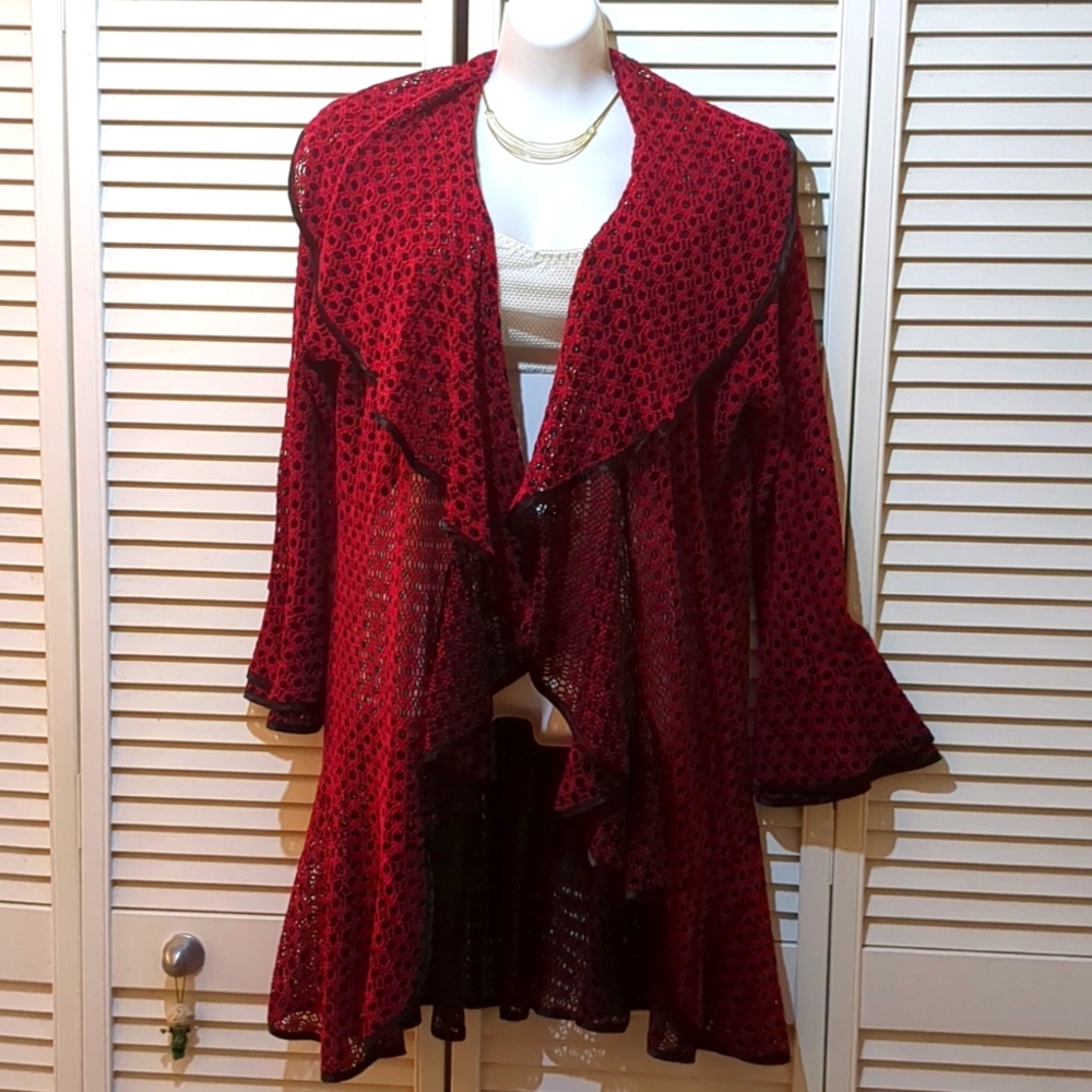 Red and Black Knit Cardigan Duster/Coat